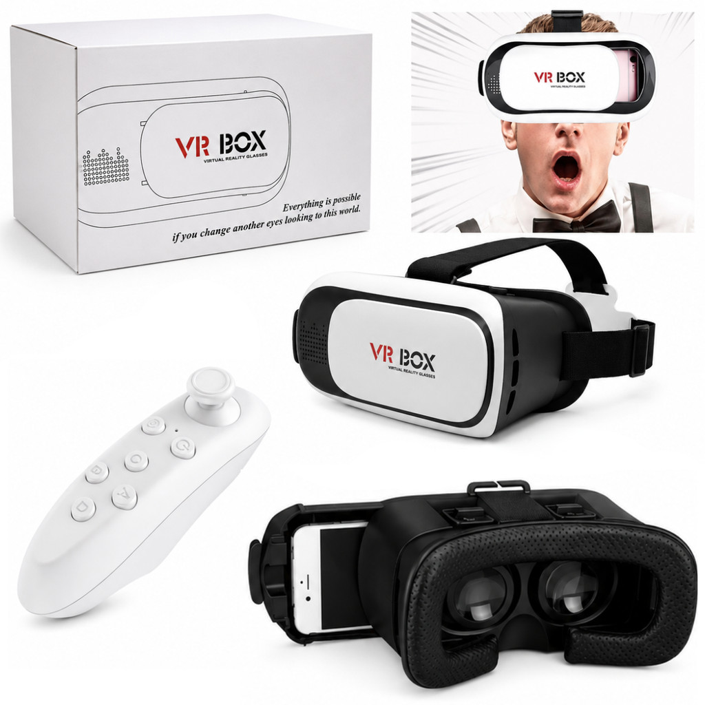 Óculos VR Box Realidade Virtual 3D com Controle para Smartphone Android iOS