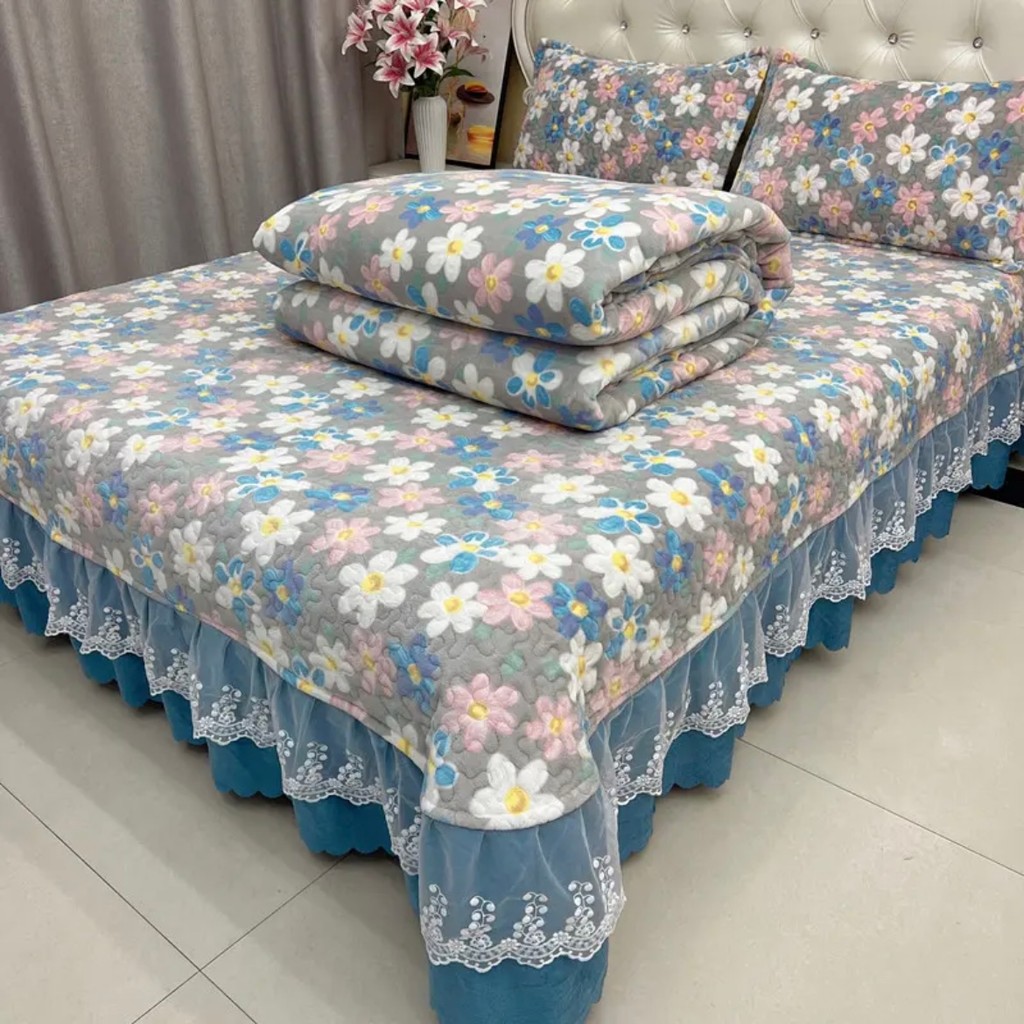 Inverno leite velo capa de cama conjunto de quatro peças engrossado acolchoado Coral velo Tatami folha de cama conjunto 