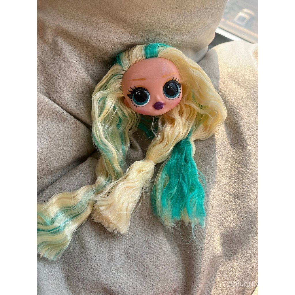 Cabeça de boneca solta com cabelo colorido e olhos grandes, cabeça de boneca em escala 1/6 para modificação de maquiagem