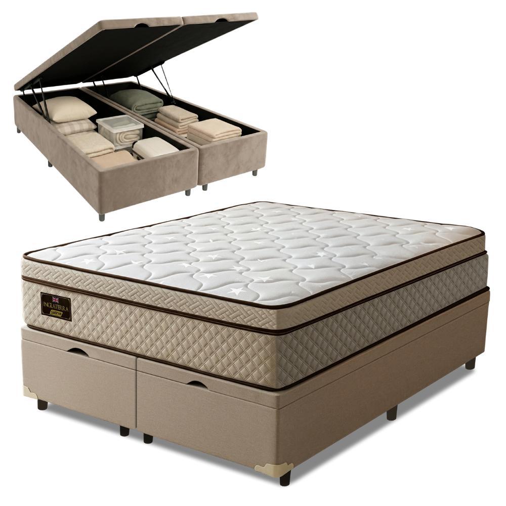 Cama Box Baú Colchão Queen Gazin Inglaterra Premium Molas Ensacadas e Euro Pillow 158x198x73cm