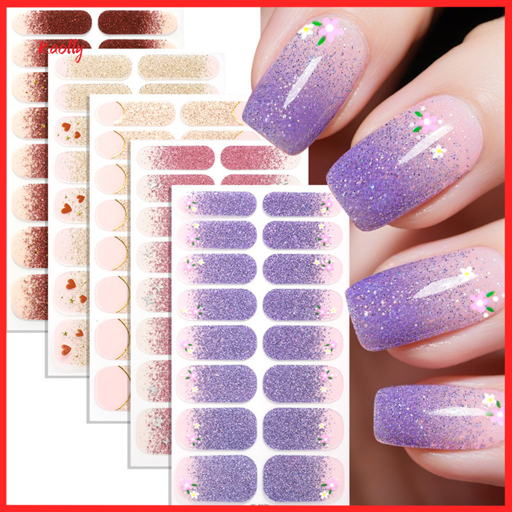 Nail Design Stickers Glitter Strip Gel Strips with File – Easy Apply Remove Self-adhesive Diy Home Manicure Polish Wra