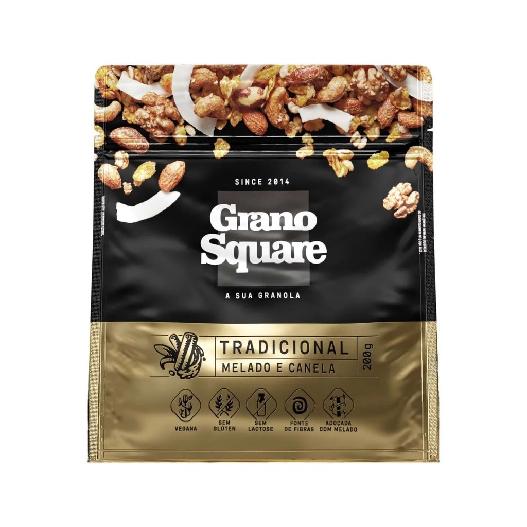 Grano Square - Granola Premium - 200g - Tradicional de Melado e Canela