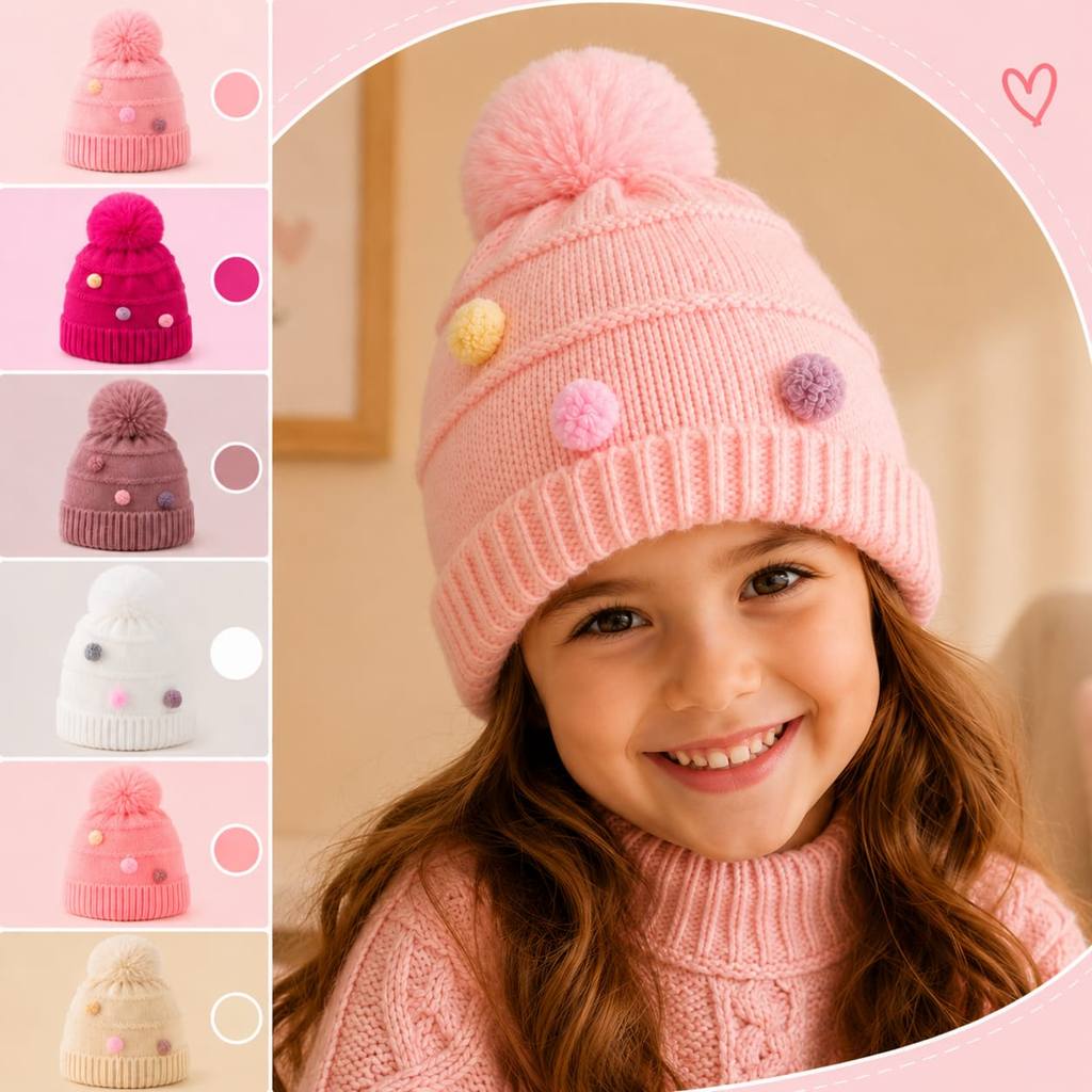 Touca Infantil Feminina Forrada Inverno Quentinha Pompom Tamanho Único
