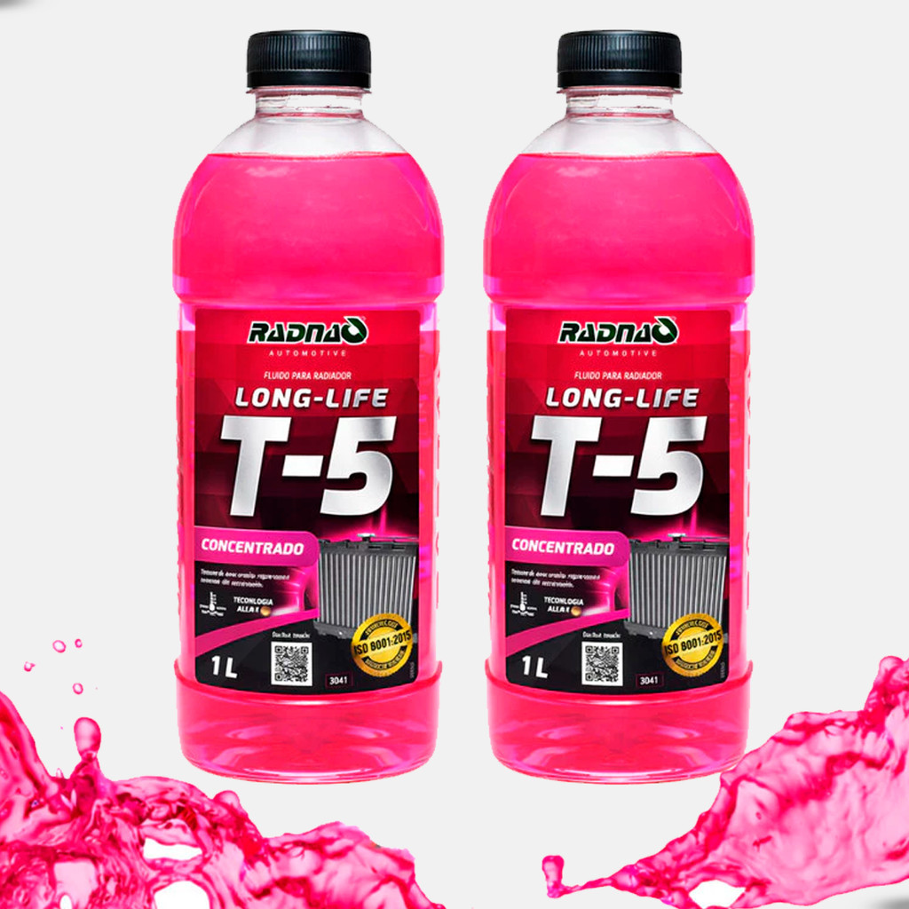 Kit 2 Aditivo Radiador Radnaq Long Life de 1L Cada T5 Rosa Concentrado Anticorrosivo RQ9041