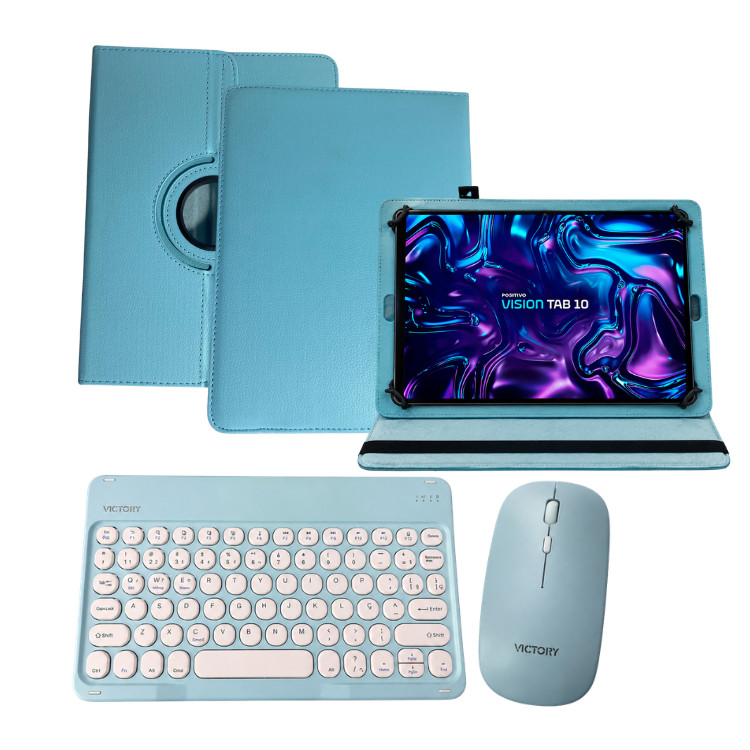 Kit Capa Resistente Teclado e Mouse Bluetooth  p/ Tablet Positivo Vision Tab 10