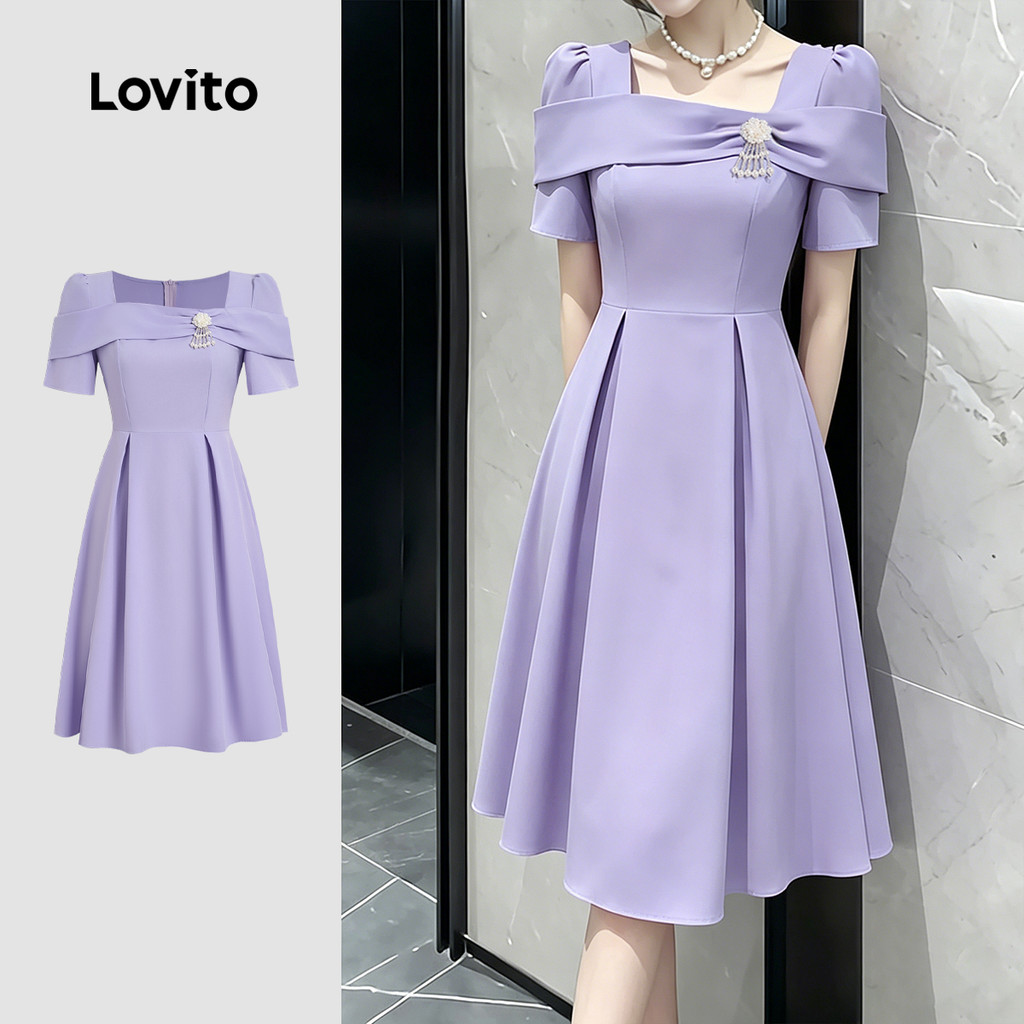 Lovito Vestido Elegante Assimétrico Roxo de Primavera/verão para mulheres LK6ED3