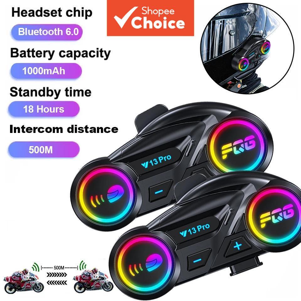 Capacete Interfone Fone De Ouvido Bluetooth Y13 Pro RGB Comunicador De Luz Walkie-Talkie
