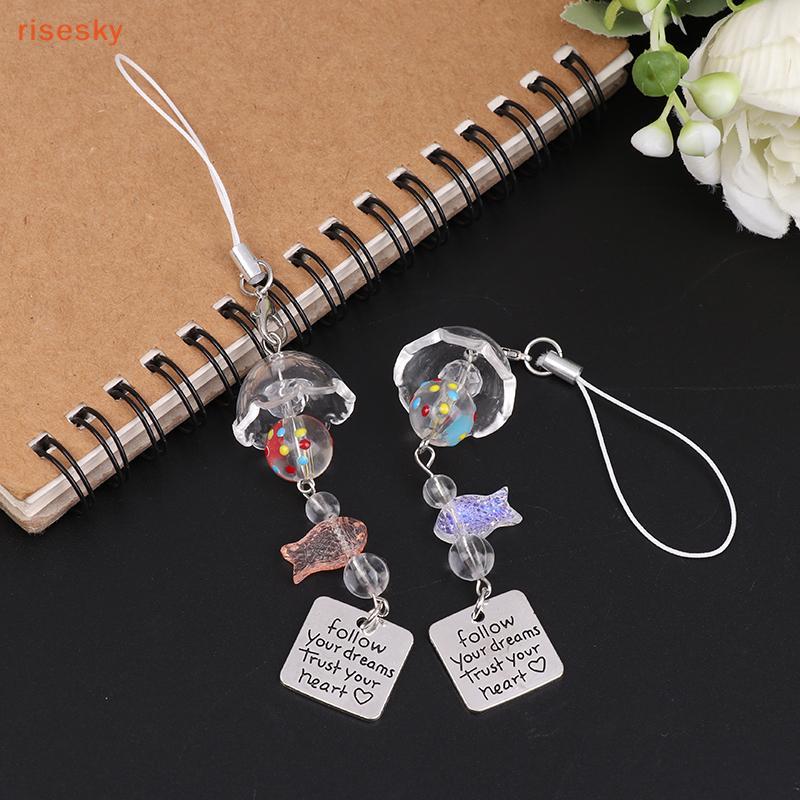 [risesky] Chaveiro Transparente Fofo Peixinho Dourado Pingente De Carrilhão De Vento Cordão De Telefone Bolsa Kawaii Ace
