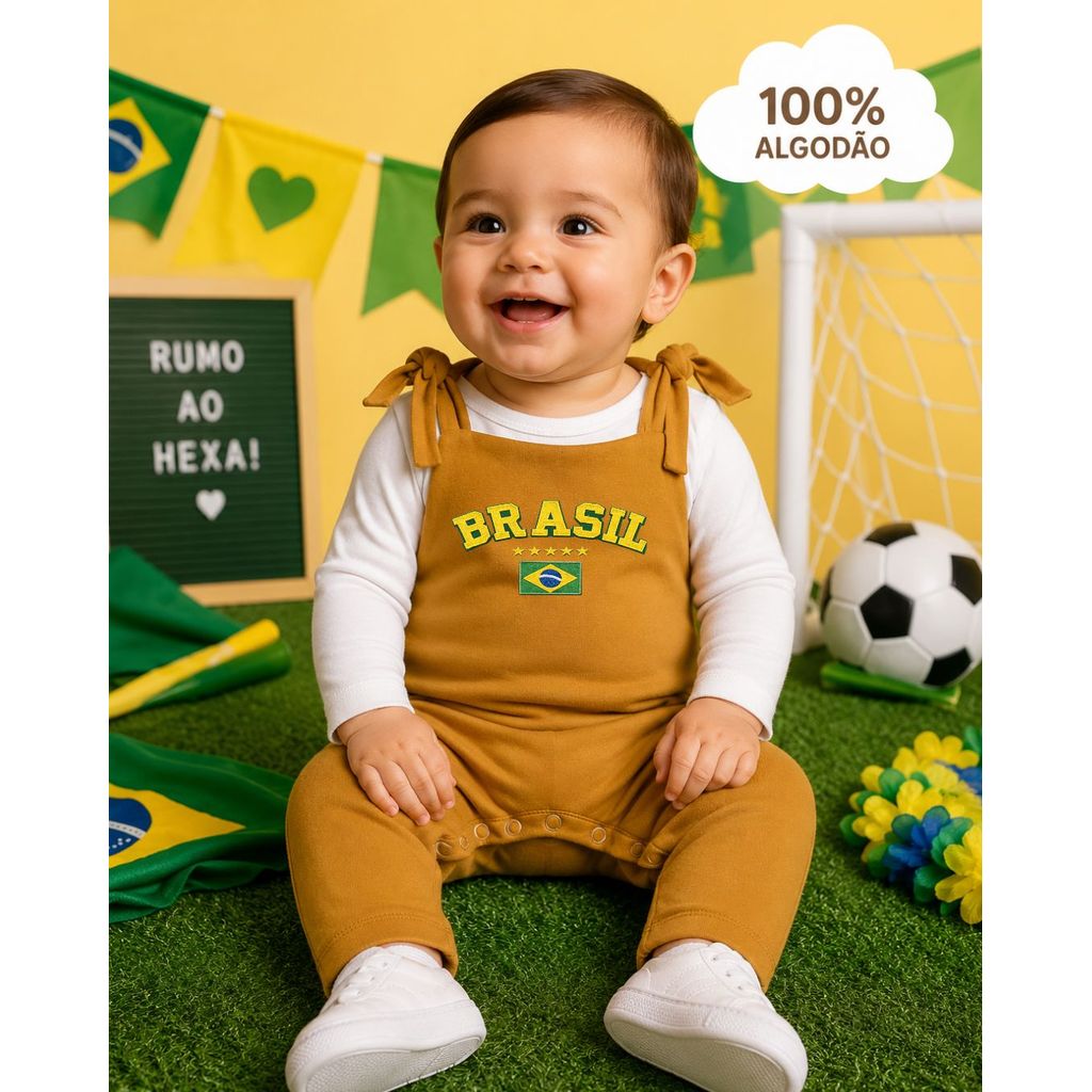 Look Bebe Copa Brasil Jardineira Ajustavel Menino Menina Toque Macio