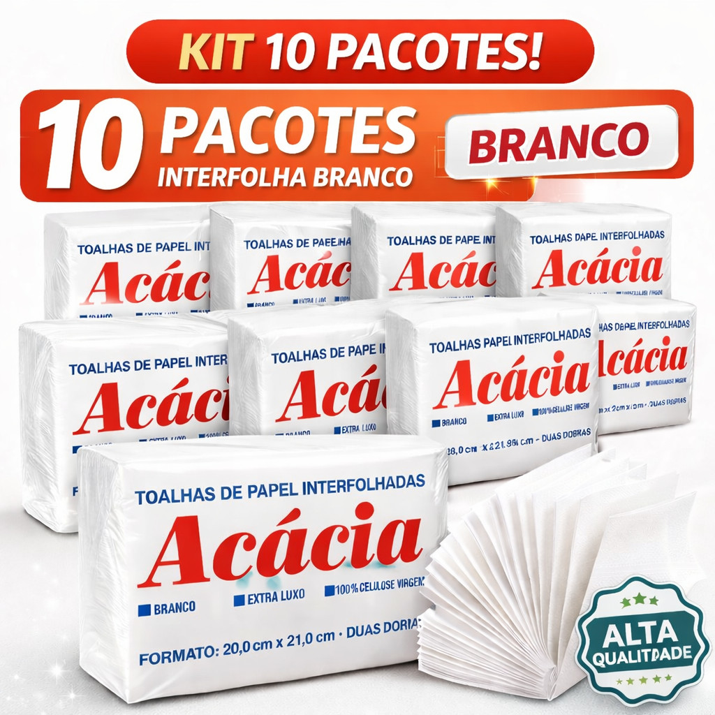 10 Pacotes de Papel Interfolha Branco 2 dobras 20x21