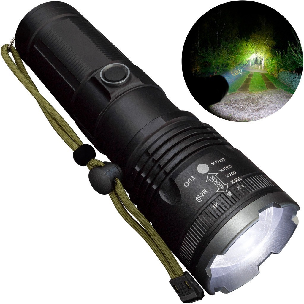 Lanterna Militar Tática Super Potente Recarregável USB LED com Laser Alcance 2000m + Power Bank