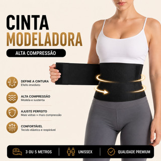 Cinta Invisível Modeladora 3/5 Metros Abdominal Redutora Cintura Alta Compressão Ajustável Pós Parto
