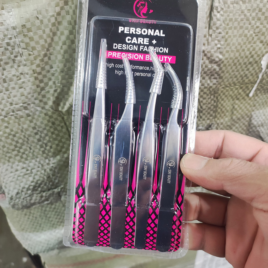 Kit 4 Unidades Pinça Ponta De Precisão  Para Alongamento E Extensão De Cílios