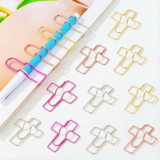 Pacote com 10 Clipes para Canetas em Forma de Cruz, Cores Sortidas, Clipes Porta-Canetas com Design de Cruz para Diários