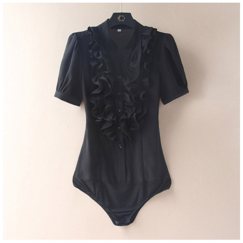 Camisa de Chiffon feminina 2023 novo estilo primavera outono manga curta estilo ocidental camisa de uma peça babados gol