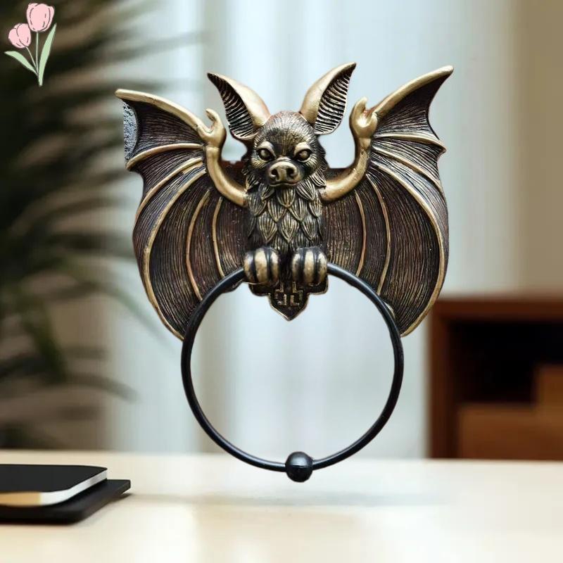 [Auspicioso] Whimsical Halloween Bat Knoer Gótico Arte De Parede Estátua De Resina Moldura E Porta Ornamento Decorativo