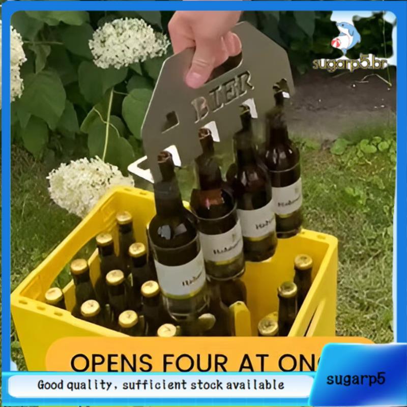 Abridor E Suporte De Garrafa De Cerveja Quad De Aço Inoxidável , Porta-Garrafas Aberto Com 4 Alças Para Camping , 1 Peça