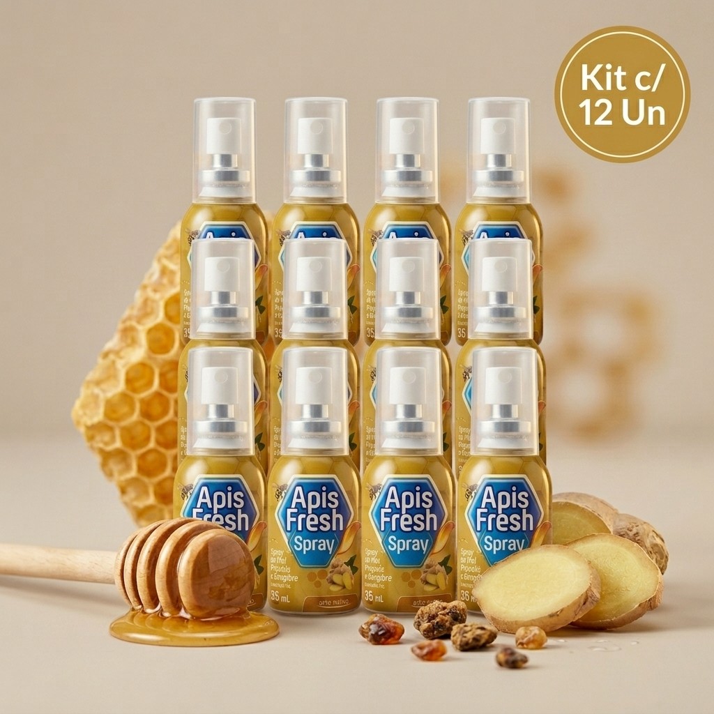 APIS FRESH SPRAY MEL C/ PROPOLIS E GENGIBRE 35ML- KIT COM 12 UNIDADES