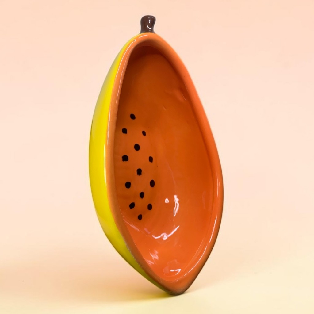 Bowl de Mamão Decorado Amarelo e Laranja Com Pintinhas 500ml de Cerâmica