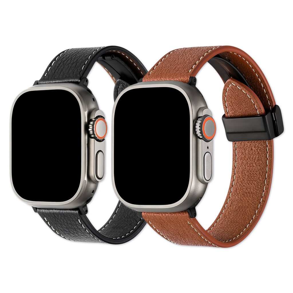 Pulseira Couro Fecho Magnetico Preto LTIMPORTS para Apple Watch 46mm 11/10 45mm 