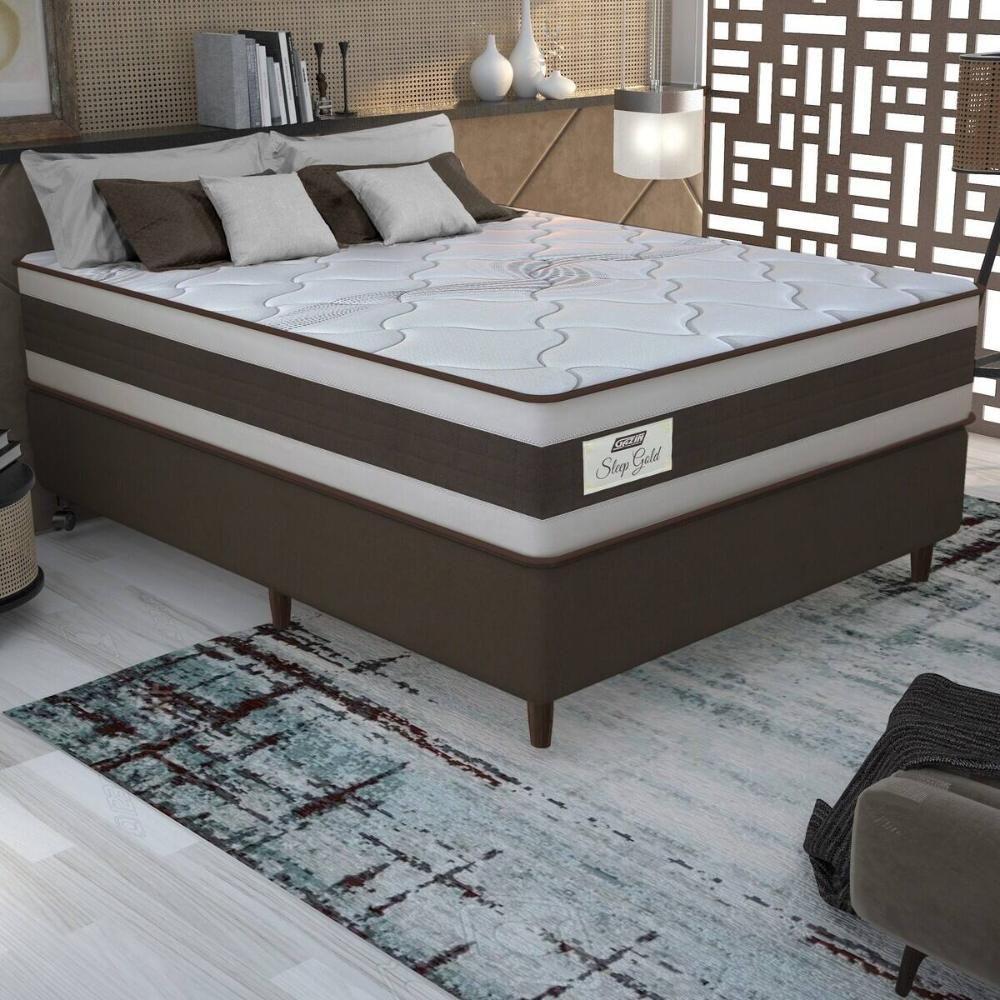 Cama Box Conjugado Casal Com Colchão 138x73x188 Sleep Gold Gazin Cr35355 Marrom-bege