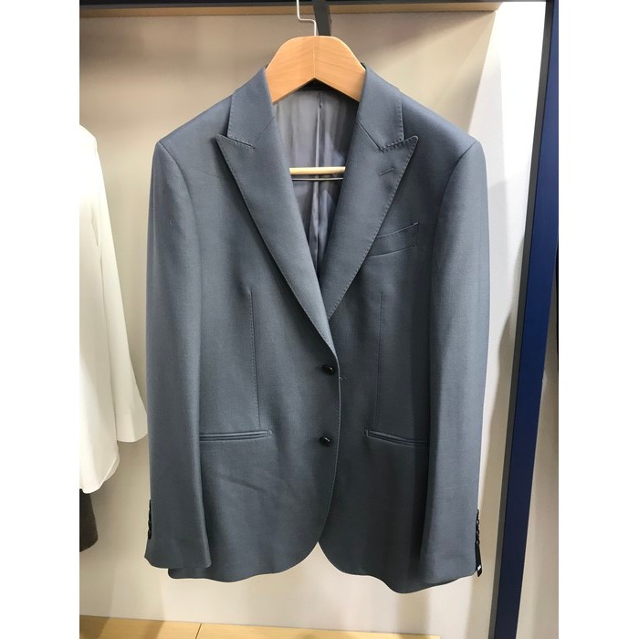 Yiw terno masculino de gola estilo ocidental azul-cinza importado da Itália tecido de fio terno de lã pura