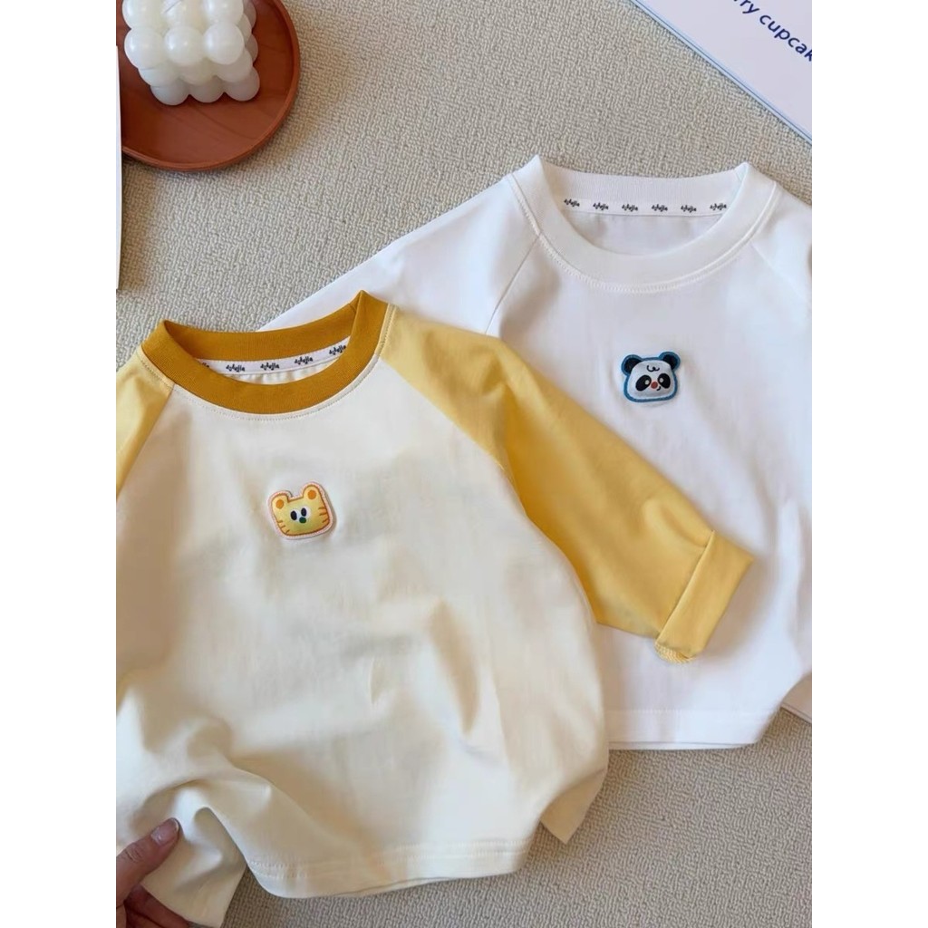 Crianças outono novo estilo meninos meninas puro algodão manga Raglan camiseta bebê dos desenhos animados impresso moda 