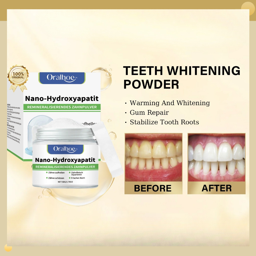 O pó dental Oralhoe contém apatita Nano hidroxigen, tem efeito de limpeza profunda, remove placa e manchas, hálito fresc