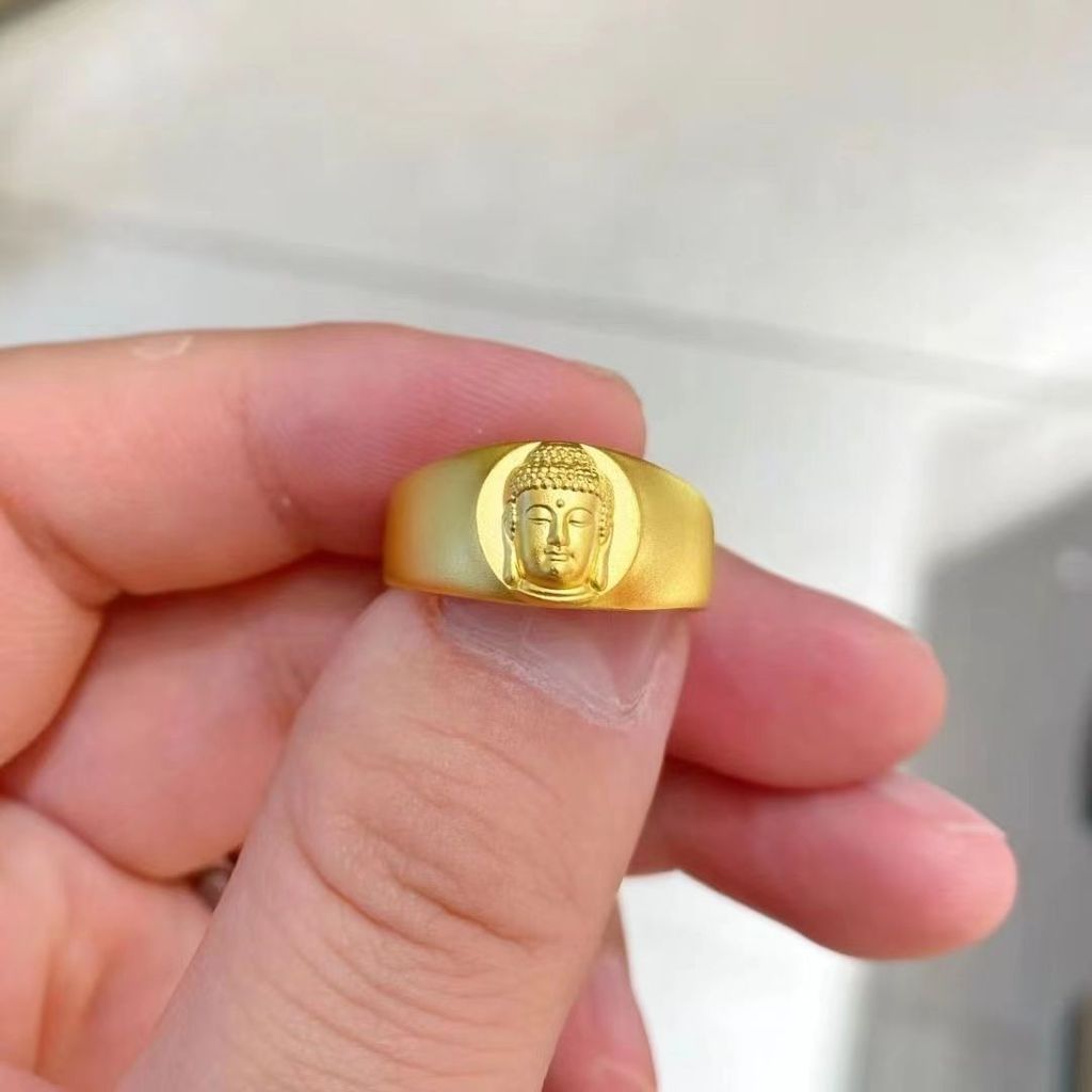 Anel dharma antigo amarelo dourado, anel Vicient dharma, cabeça de buda, anel fuhui dourado amarelo antigo dharma, cabeç