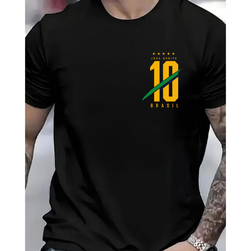 [Camiseta Premium em Algodão Puro]GXG Camiseta Masculina Curta de Bolso Brasil 10, Estilo Futebol, Colorido, Para Jovem,