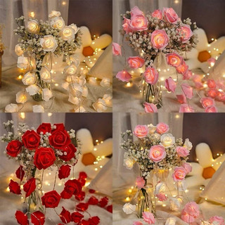 Buquê decorativo de rosas com luzes LED, dez rosas, flores artificiais para decoração de …