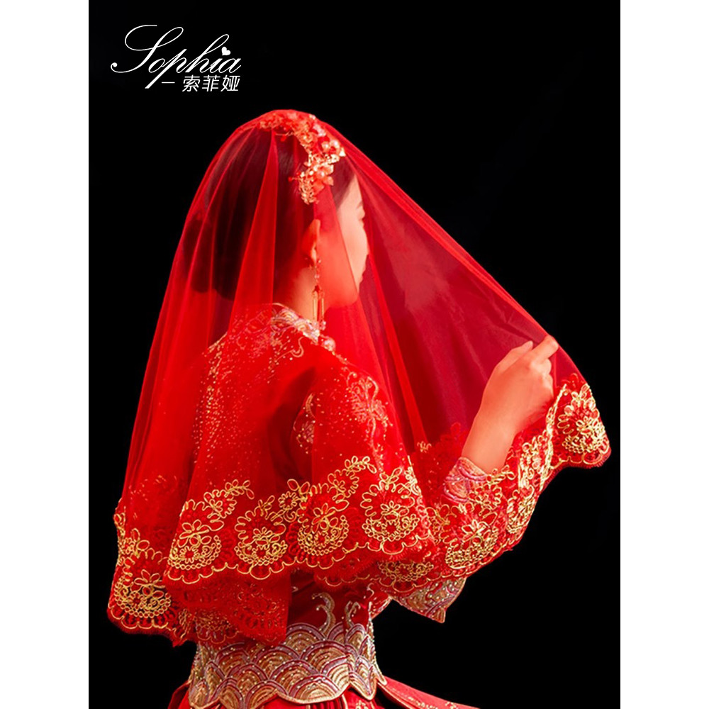 Vermelho hijab noiva casamento hijab véu vermelho Xiuhe roupas Premium lenço de casamento gaze noiva mascarado vermelho