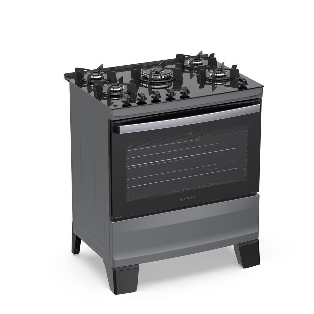 Fogão 5 Bocas Atlas Agile Up Com Mesa De Vidro A Gás Bivolt Titanium