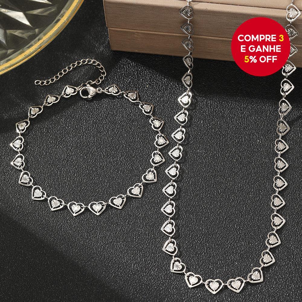 Conjunto De 2 Peças De Colar E Pulseira De Coração – Presente Minimalista De Joias De Amor Para Mulheres