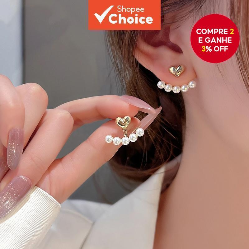 2 Peças Brincos De Pérola Amor Conjunto De Joias Da Moda Coreana Para Mulheres E Meninas