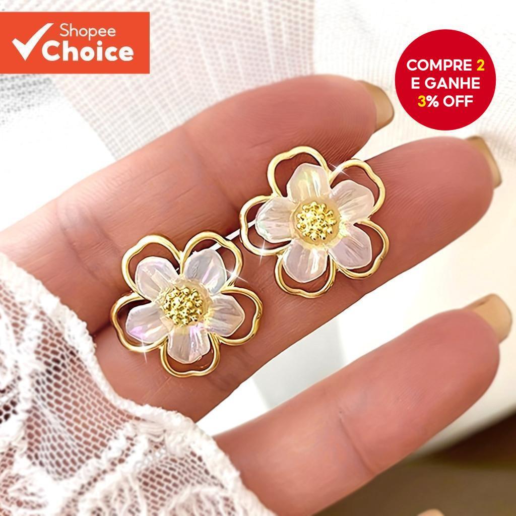 Brincos Florais Minimalistas Para Mulheres , Joias Da Moda Em Liga Oca , Presente