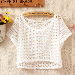 2025 verão novo estilo tamanho grande solto oco malhas blusa curta feminina verão pulôver pequena blusa feminina na moda