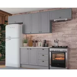 Cozinha Completa Americana 5 Peças (3 Aéreos + 1 Balcão + 1 Complemento) CZ134 Cinza - Henn