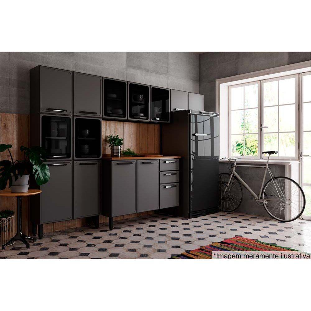 Cozinha Completa Estilo 4 Peças (2 Armários + 1 Balcão + 1 Paneleiro) C4P97 Cinza/Grafite - Bertolini