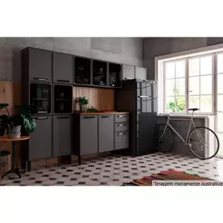Cozinha Completa Estilo 4 Peças (2 Armários + 1 Balcão + 1 Paneleiro) C4P97 Cinza/Grafite - Bertolini