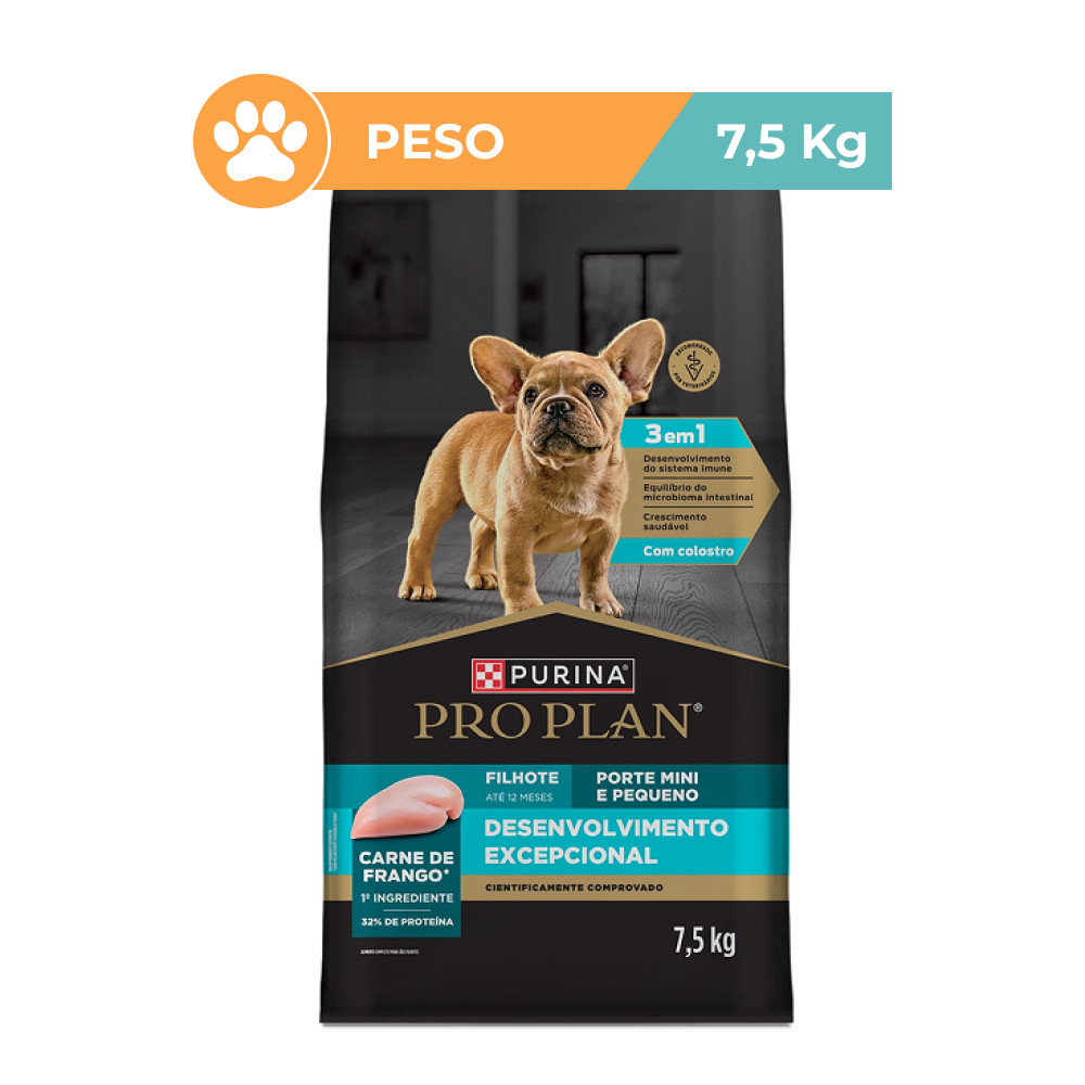 Ração Pro Plan Purina Frango Filhotes Mini Pequenos 7,5kg