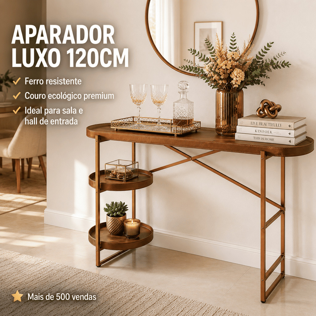Aparador Hall de Entrada 120cm Luxo Buffet Moderno Couro Ecológico