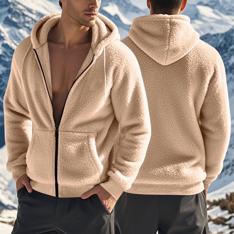 Masculino americano primavera outono engrossado quente dupla face jaqueta de lã zíper solto Cardigan Casual jaqueta com