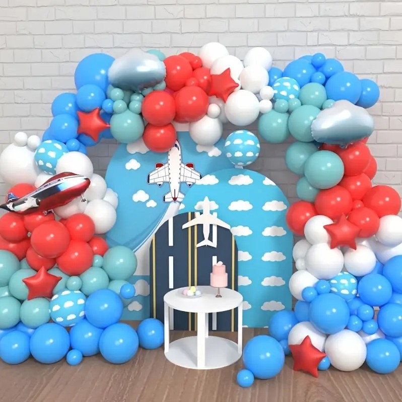 2025 novo estilo avião nuvem branca tema balão conjunto cena festa de aniversário do bebê arco guirlanda decoração arran