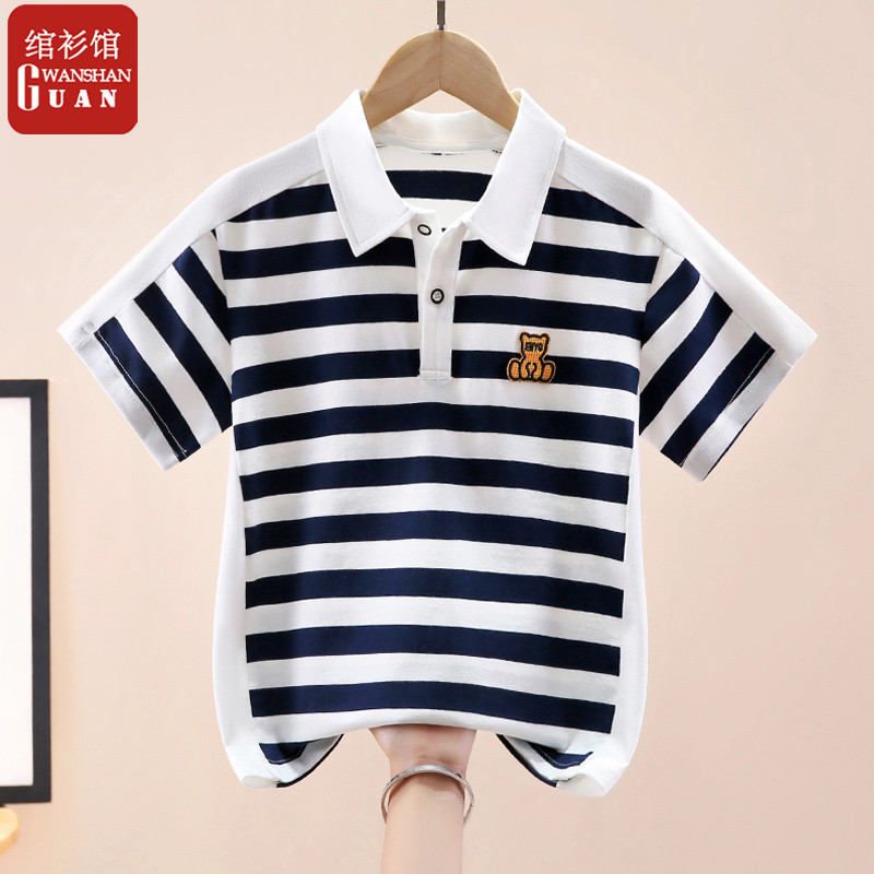 Meninos camiseta de manga curta 2026 verão crianças médio grande meninos topos camisa POLO listrado puro algodão camiset