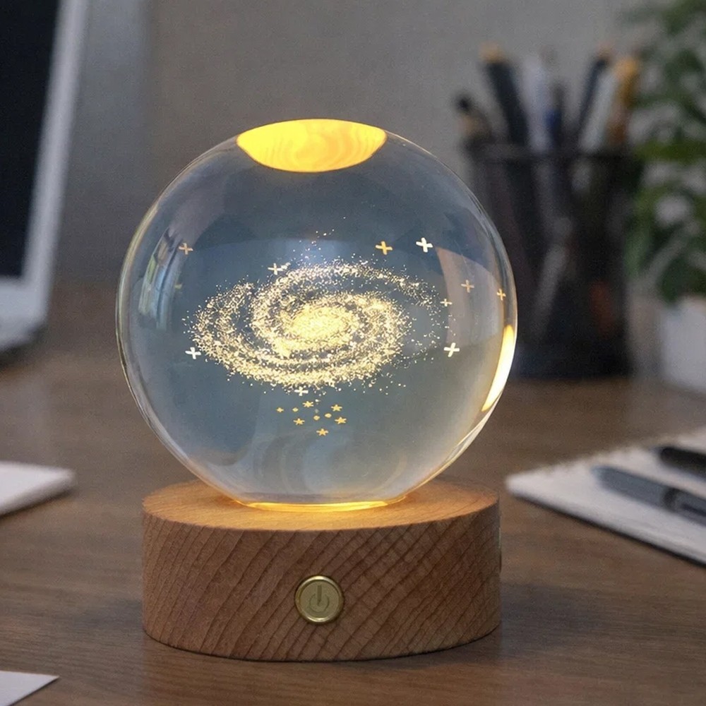 Luminária Bola Cristal Galáxia Projetor Decorativa LED Atmosfera Quarto Mesa Colorida Luz Noturna