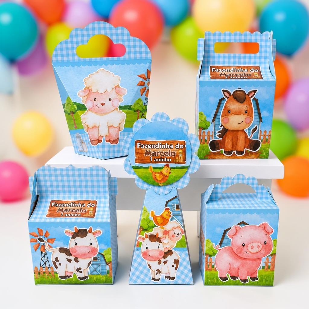 Personalizados FAZENDINHA AZUL MENINO(PEGUE E MONTE) - kit festa - lembrancinha - aniversario - caixinhas personalizadas