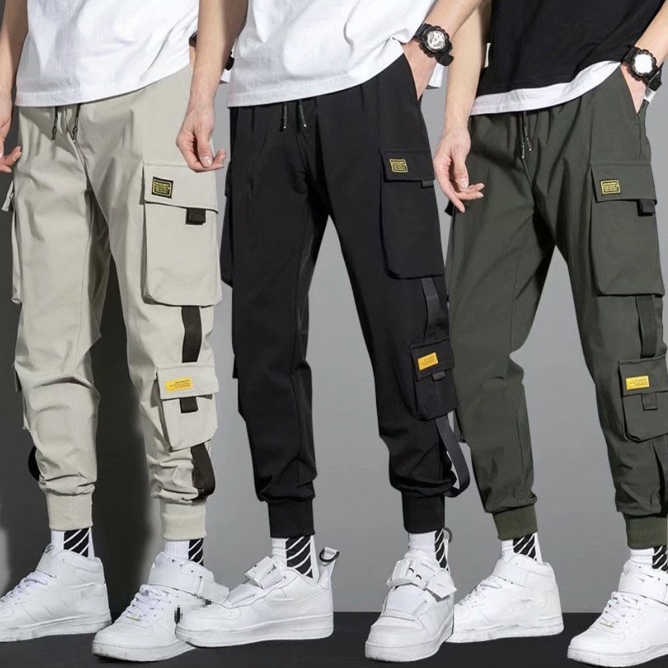 Calca Cargo Masculina Streetwear Calca Jogger Com Bolsos Lateral Tactel Moletom Casual Preta