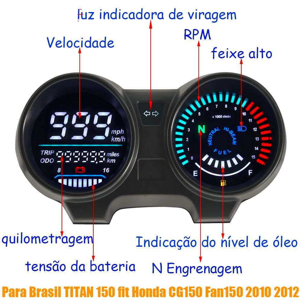 Adequado para painel Digital Honda Fan150, CG150, Titan150, equipado com odômetro, velocímetro e tacômetro-LED Latio