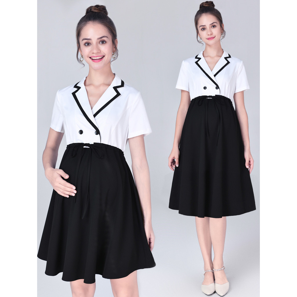 Roupa de maternidade verão profissional vestido de maternidade feminino de manga curta branco preto macacão de comprimen